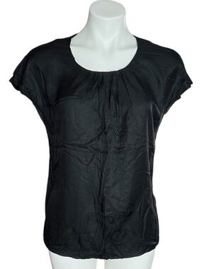 Boden Black Silk Blend Blouse US 8 Cap Sleeve Minimalist Workwear Classic